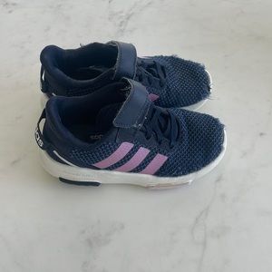 Kids navy and purple slip on adidas sneakers